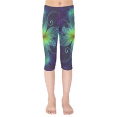 Blue And Green Fractal Flower Of A Stargazer Lily Kids  Capri Leggings  by jayaprime