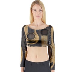 Old And Worn Acoustic Guitars Yin Yang Long Sleeve Crop Top by JeffBartels