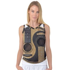 Old And Worn Acoustic Guitars Yin Yang Women s Basketball Tank Top by JeffBartels