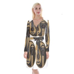 Old And Worn Acoustic Guitars Yin Yang Long Sleeve Velvet Front Wrap Dress by JeffBartels