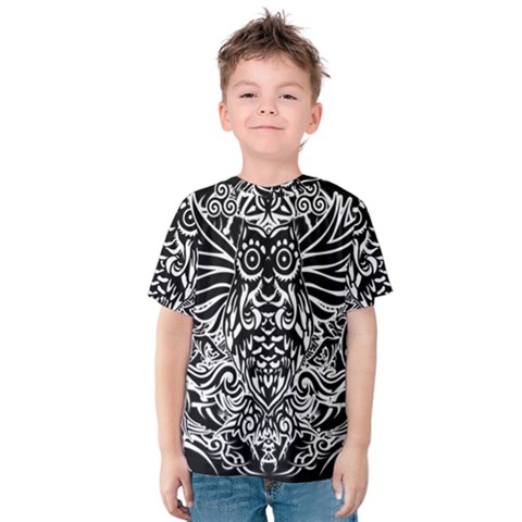 Tattoo Tribal Owl Kids  Cotton Tee by Valentinaart