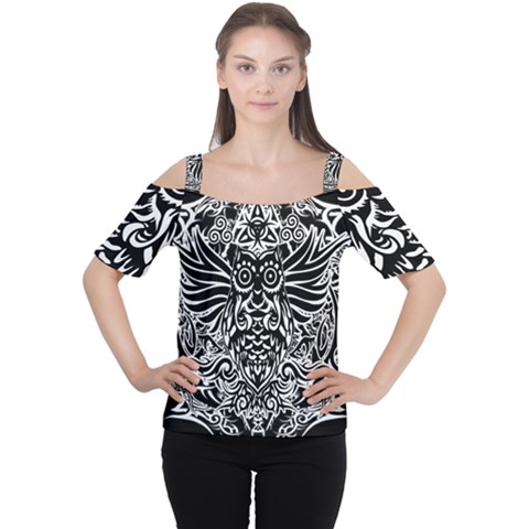 Tattoo Tribal Owl Cutout Shoulder Tee by Valentinaart