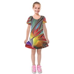 Fractal Bird Of Paradise Kids  Short Sleeve Velvet Dress by WolfepawFractals