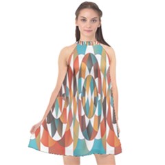 Colorful Geometric Abstract Halter Neckline Chiffon Dress  by linceazul