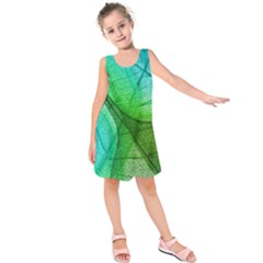 Sunlight Filtering Through Transparent Leaves Green Blue Kids  Sleeveless Dress by BangZart