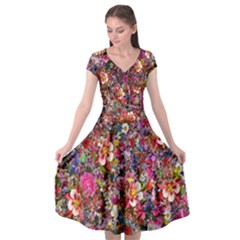 Psychedelic Flower Cap Sleeve Wrap Front Dress by BangZart