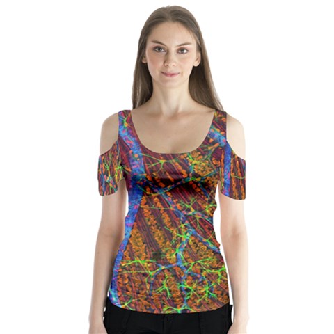 Neurobiology Butterfly Sleeve Cutout Tee  by BangZart