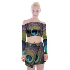 Peacock Feather Off Shoulder Top With Skirt Set by BangZart