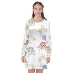 Dinosaur Art Pattern Long Sleeve Chiffon Shift Dress  by BangZart