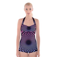 Spider Web Boyleg Halter Swimsuit  by BangZart