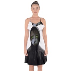 Gangsta Cat Ruffle Detail Chiffon Dress by Valentinaart