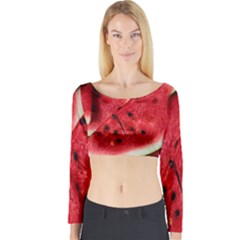 Fresh Watermelon Slices Texture Long Sleeve Crop Top by BangZart