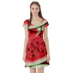 Fresh Watermelon Slices Texture Short Sleeve Skater Dress by BangZart