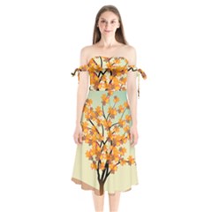 Branches Field Flora Forest Fruits Shoulder Tie Bardot Midi Dress by Nexatart