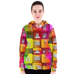 Colorful 3d Social Media Women s Zipper Hoodie by BangZart