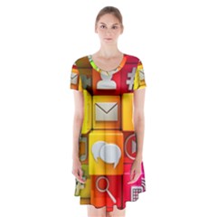 Colorful 3d Social Media Short Sleeve V-neck Flare Dress by BangZart