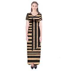 Wooden Pause Play Paws Abstract Oparton Line Roulette Spin Short Sleeve Maxi Dress by BangZart