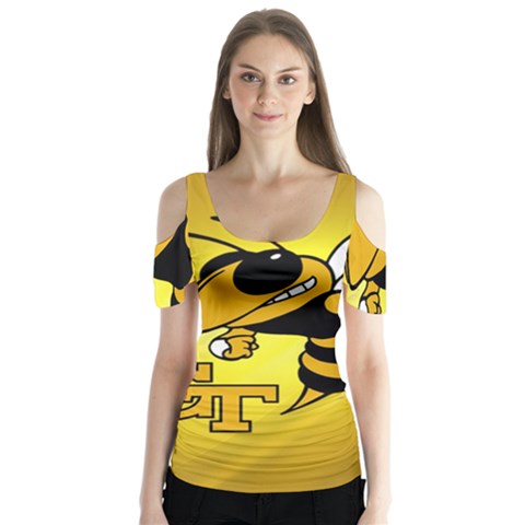 Georgia Institute Of Technology Ga Tech Butterfly Sleeve Cutout Tee  by BangZart