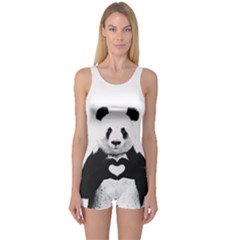 Panda Love Heart One Piece Boyleg Swimsuit by BangZart