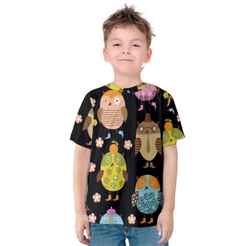 Cute Owls Pattern Kids  Cotton Tee by BangZart