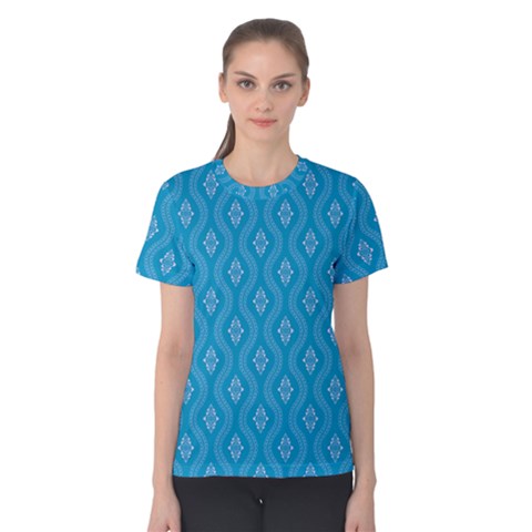 Blue Ornamental Pattern Women s Cotton Tee by TastefulDesigns