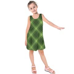 Dark Green Diagonal Plaid Kids  Sleeveless Dress by NorthernWhimsy