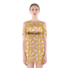 Pastel Pink And Yellow Banana Pattern Shoulder Cutout One Piece by NorthernWhimsy