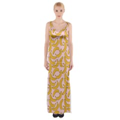 Pastel Pink And Yellow Banana Pattern Maxi Thigh Split Dress by NorthernWhimsy