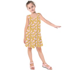 Pastel Pink And Yellow Banana Pattern Kids  Sleeveless Dress by NorthernWhimsy