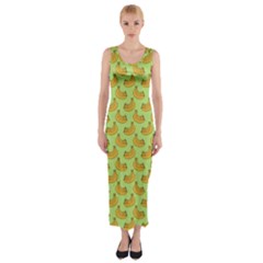 Green And Yellow Banana Bunch Pattern Fitted Maxi Dress by NorthernWhimsy