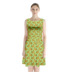 Green And Yellow Banana Bunch Pattern Sleeveless Waist Tie Chiffon Dress by NorthernWhimsy