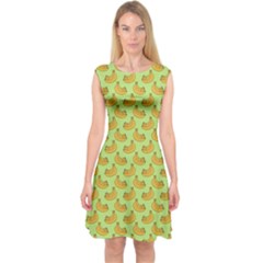 Green And Yellow Banana Bunch Pattern Capsleeve Midi Dress by NorthernWhimsy