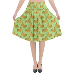 Green And Yellow Banana Bunch Pattern Flared Midi Skirt by NorthernWhimsy