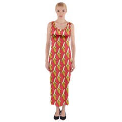 Bright Pink And Yellow Peeled Banana Patterns Fitted Maxi Dress by NorthernWhimsy