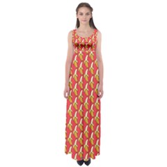 Bright Pink And Yellow Peeled Banana Patterns Empire Waist Maxi Dress by NorthernWhimsy