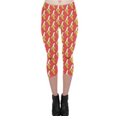 Bright Pink And Yellow Peeled Banana Patterns Capri Leggings  by NorthernWhimsy