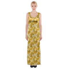 Yellow Banana Pattern Maxi Thigh Split Dress by NorthernWhimsy