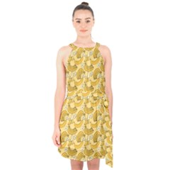 Yellow Banana Pattern Halter Collar Waist Tie Chiffon Dress by NorthernWhimsy