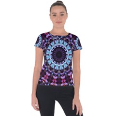 Kaleidoscope Mandala Purple Pattern Art Short Sleeve Sports Top  by paulaoliveiradesign