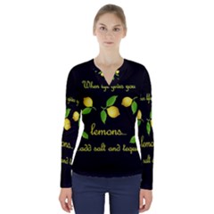 When Life Gives You Lemons V-neck Long Sleeve Top by Valentinaart