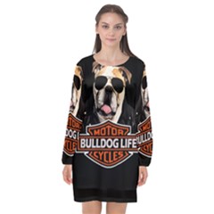 Bulldog Biker Long Sleeve Chiffon Shift Dress  by Valentinaart