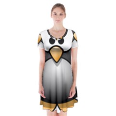 Penguin Birds Aquatic Flightless Short Sleeve V-neck Flare Dress by Nexatart