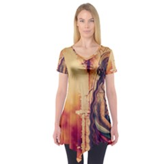 Fantasy Art Painting Magic Woman  Short Sleeve Tunic  by paulaoliveiradesign