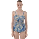 Fabric Embroidery Blue Texture Twist Front Tankini Set View1