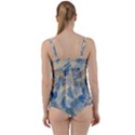 Fabric Embroidery Blue Texture Twist Front Tankini Set View2