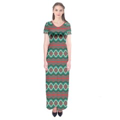 Ethnic Geometric Pattern Short Sleeve Maxi Dress by linceazul