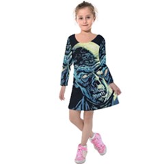 Zombie Kids  Long Sleeve Velvet Dress by Valentinaart