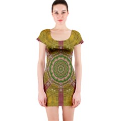 Mandala In Metal And Pearls Short Sleeve Bodycon Dress by pepitasart