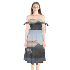 Sunrise Mount Bromo Tengger Semeru National Park  Indonesia Shoulder Tie Bardot Midi Dress by Nexatart