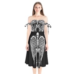 Angel Skeleton Shoulder Tie Bardot Midi Dress by Valentinaart